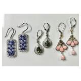 3 pair sterling silver gemstone earrings