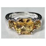 Sterling silver 3-stone citrine ring