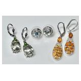 3 pair sterling silver gemstone earrings