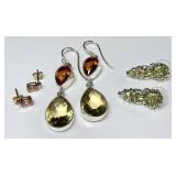 3 pair sterling silver gemstone earrings