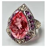 Sterling silver pink tourmaline ring