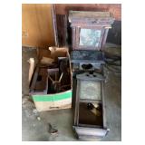 Collection of clock cases and parts
