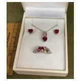 Sterling silver necklace, earrings, ring