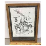 Framed Vietnam era copy of ink sketch