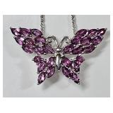 Sterling silver purple garnet butterfly necklace