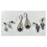 3 pair sterling silver gemstone earrings