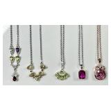 5 sterling gemstone pendants on stainless chains