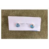 14k gold solitaire blue stone earrings