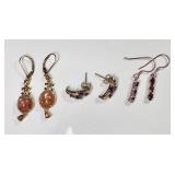 3 pair gold over sterling silver gemstone