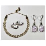 Gold over sterling bracelet & sterling earrings