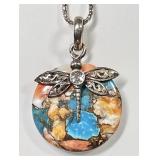 Sterling silver spiny oyster turquoise necklace