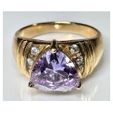 Gold over sterling trillion cut amethyst ring