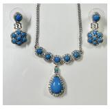 Sterling silver ceruleite necklace & earrings