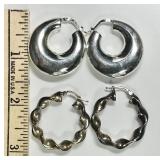 2 pair sterling silver hoop earrings