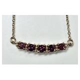 Gold over sterling silver garnet bar necklace