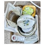 Flat w/enamel on copper dishes, stoneware,