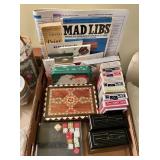 Flat of dice, playing cards, bridge tallies,