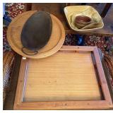 Stack of trays and bowls with Dansk teak tray