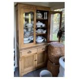 Antique oak step-back cabinet w/glass doors