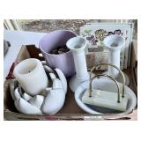 Flat with candlesticks, tiles, vase, letter rack
