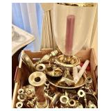 Flat of assorted brass candle holders