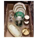 Large flat with green cut to clear bowl,