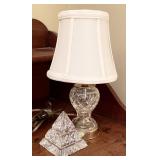 Waterford pyramid paperweight and 12" lamp