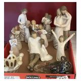 Flat of Willow tree figures & art glass bird