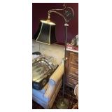 Brass bridge lamp with black shade