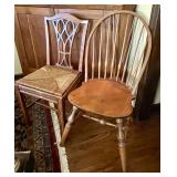 2 antique side chairs --rush seat and bow back