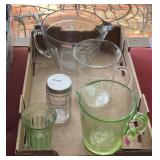Flat with green Depression measure and glass,