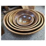 5 antique wooden bowls --largest is 19" diameter