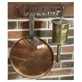Primitive Collins match holder, 10" copper pan,