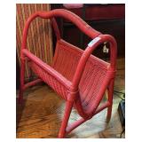 Wicker magazine rack painted red