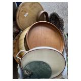 Large flat with metal and wood trays,