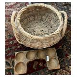 Large 19" wicker basket and wood coin tray