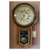 Antique oak Ansonia regulator clock 31" tall