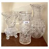 3 cut crystal vases