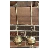 Pair of brass hanging oil lamps