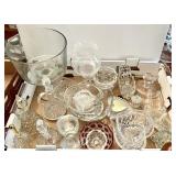 Large flat of clear glass with trifle bowl,