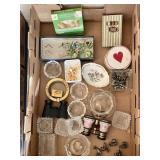 Large flat w/Baccarat ashtray, Wedgwood dish,