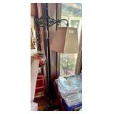 Antique bridge lamp and red candle lantern