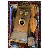 Repro wall phone, bellows, primitive mallet