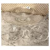 2 Steuben bowls and candle holders--14" and 8"