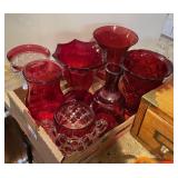 Flat with ruby flash and ruby cut to clear glass