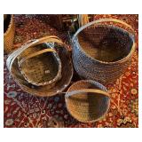 2 stacks of antique baskets