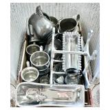 Flat of assorted pewter & silverplate