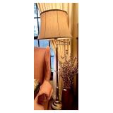 Heavy brass bridge lamp and Mexico floor vase