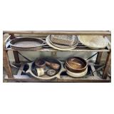 2 shelves with primitives--baskets, bowls,