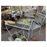 Wrought iron glass top table & 2 chairs